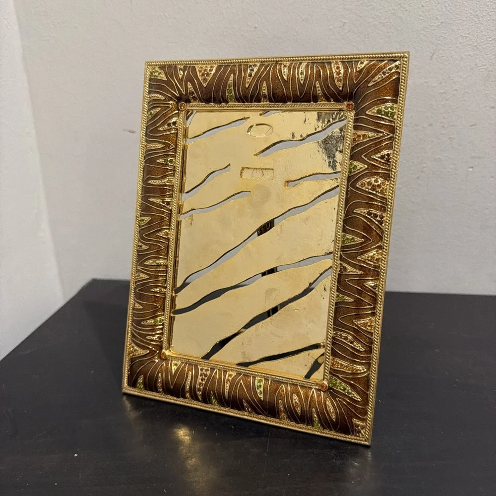 Tizo Gold Enamel Picture Frame 4x6 Luxury Textured Animal Tiger Stripe Jeweled
